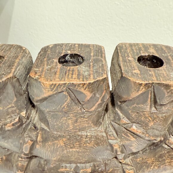 Vintage Large Carved Wood 7 Branch Menorah/Candelabra Signed - Picture 14 of 17